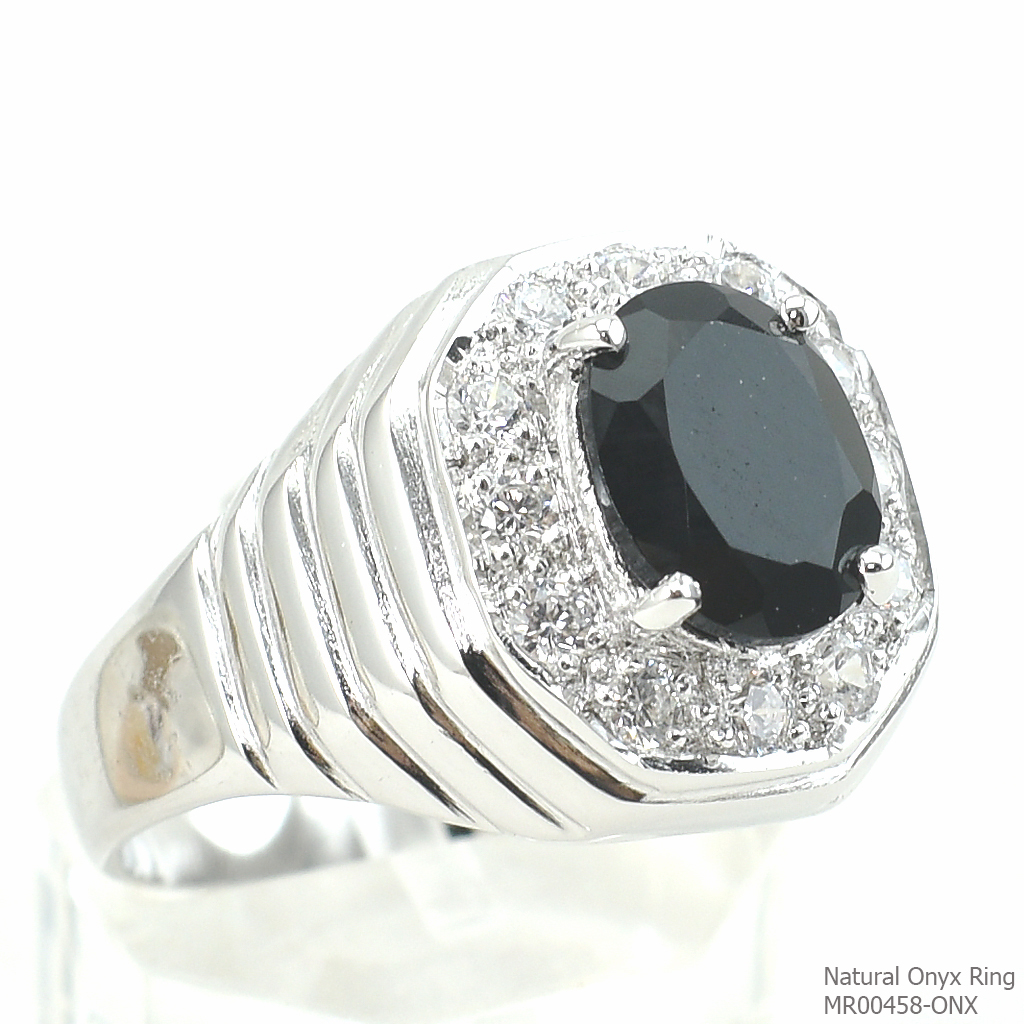 SKJewelryFactory แหวนนิลแท้ แหวนชายนิลแท้ล้อมเพชร MR00458-ONX