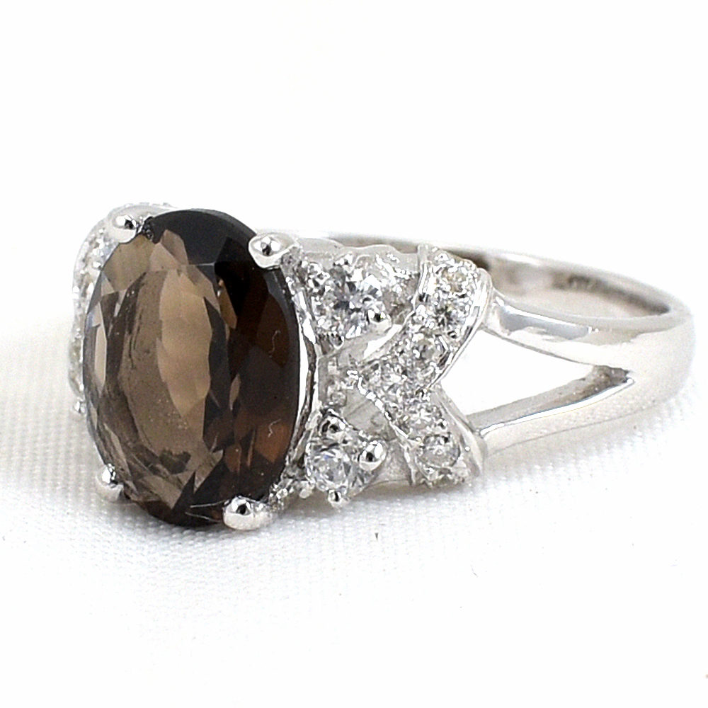 SKJewelryFactory แหวนเงินแท้ 92.5% ฝังพลอยสโมกกี้ควอทซ์แท้ ER01249-SMQ