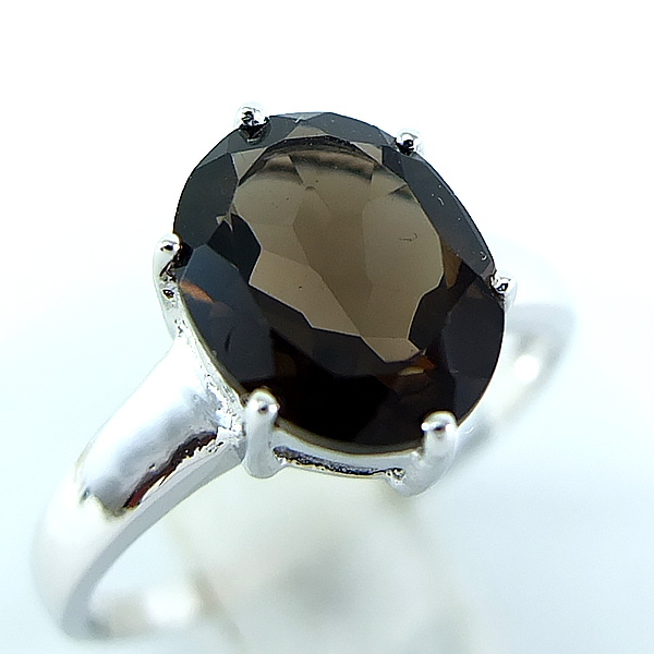 SKJewelryFactory แหวนพลอยเม็ดเดี่ยว แหวนเงินแท้ 92.5% ฝังพลอยสโมกกี้ควอทซ์แท้ ER01236-SMQ