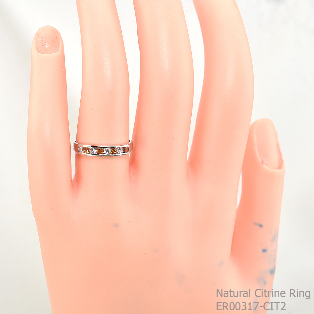 SKJewelryfactory แหวนเเถว พลอยซิทรินแท้ สลับเพชร สไตล์เรียบๆ ทรงนี้ฮิตตลอดกาล ER00317-CIT2
