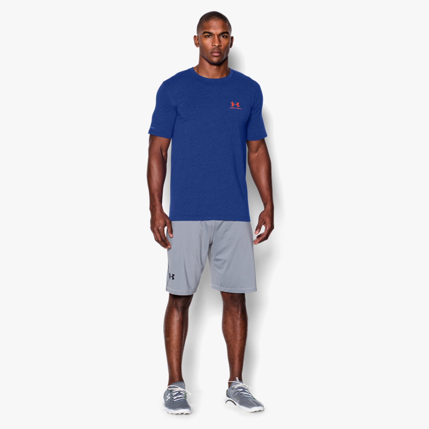 Under Armour - เสื้อ Men's UA Sportstyle Left Chest Logo สีน้ำเงิน/โลโก้ส้ม (ไซต์ SM อก 34-36 นิ้ว)