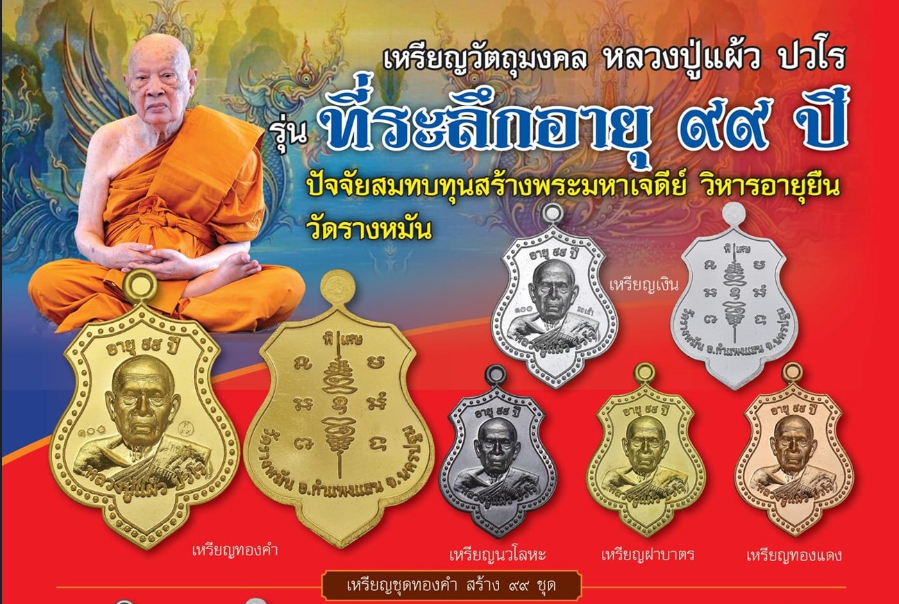 เหรียญโล่อายุวัฒนมงคล๙๙ ปี64 ชุดทองคำเบอร์60