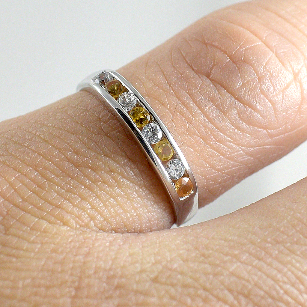 SKJewelryfactory แหวนเเถว พลอยซิทรินแท้ สลับเพชร สไตล์เรียบๆ ทรงนี้ฮิตตลอดกาล ER00317-CIT2