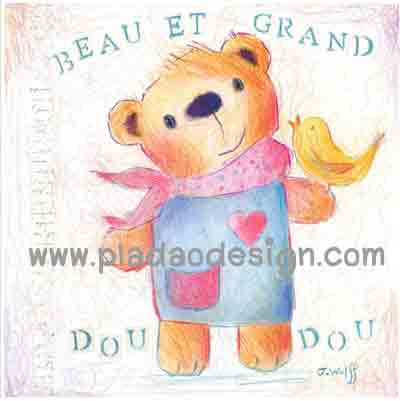 กระดาษเดคูพาจพิมพ์ลาย สำหรับทำงาน เดคูพาจ Decoupage งานฝีมือ งาน Handmade แนวภาพ น้องหมี เท็ดดี้ แบร์ teddy bear มาในชุดเอี๊ยมยีนส์หวานๆผูกผ้าพันคอสีชมพูมีนกเกาะ (ปลาดาว ดีไซน์)