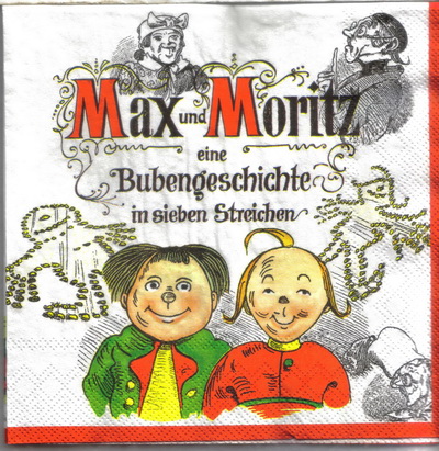 แนวภาพการ์ตูน การ์ตูน Max & Moritz เป็นภาพตูนเยอรมันนี ภาพโทนสีขาว เป็นกระดาษลายเต็มแผ่น กระดาษแนพกิ้นสำหรับทำงาน เดคูพาจ Decoupage Paper Napkins ขนาด 33X33cm