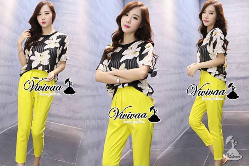พร้อมส่ง พิมพ์ลายดอกไม้ โทนสีครีมดำ