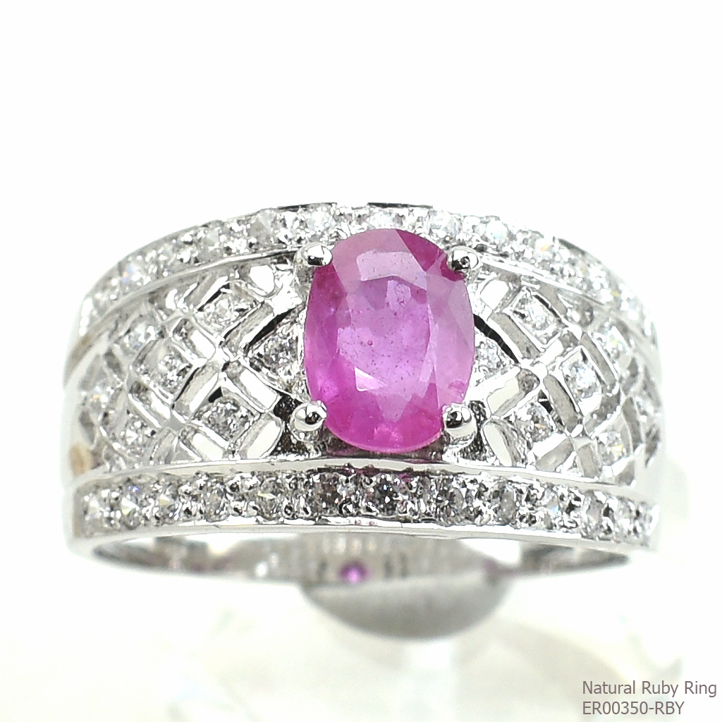 SKJewelryfactory แหวนทับทิมแท้ สีแดงอมชมพู ประดับด้วยเพชร สไตล์หรูหรา ER00350-RBY