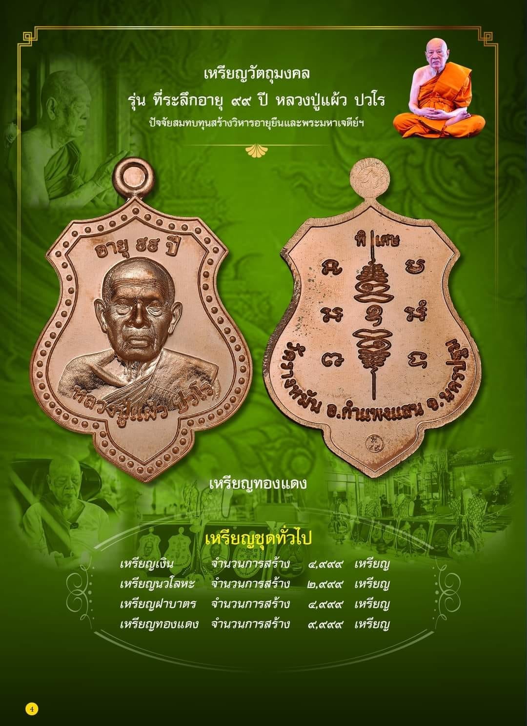 เหรียญอายุวัฒนมงคล๙๙ เนื้อทองแดง หลวงปู่แผ้ว ปวโร วัดรางหมัน