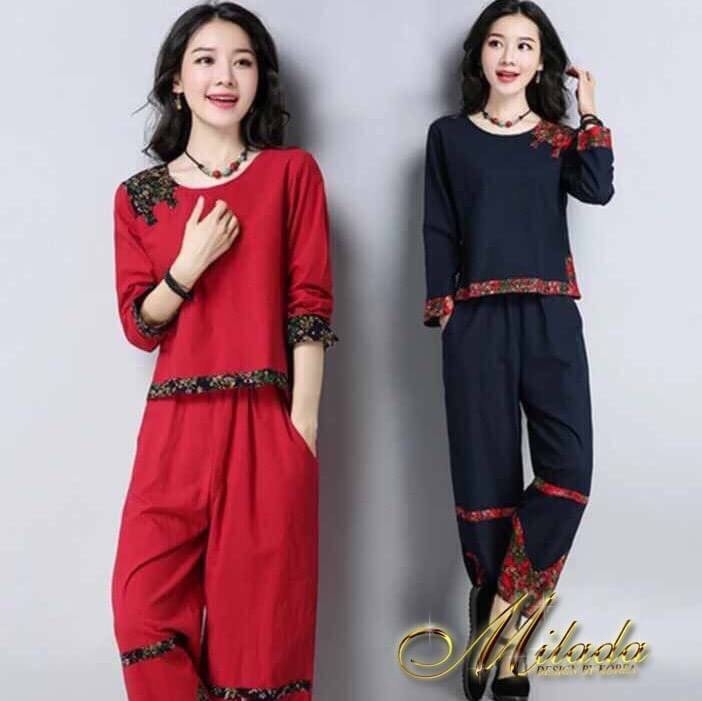 เสื้อผ้าเกาหลี พร้อมส่ง เสื้อกับกางเกงขายาว ทรงตรง