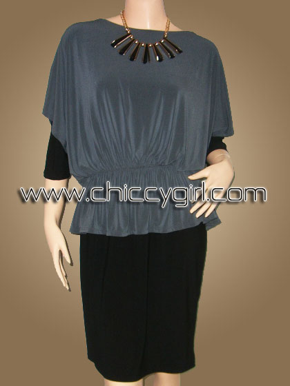 ชุดแซกไปงานกลางวันกลางคืนตัวหลวม สีเทาและดำ คอปาด แขนยาว แต่งเสื้อตัวนอกคลุมทับ จั๊มเอวด้วยยางยืด ทรงหลวมถ่วงพรางหน้าท้องได้ดี แบบเก๋ดูดีมีรสนิยม