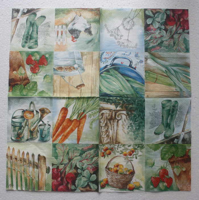 แนวภาพสวน สตอเบอร์รี่ Strawberry Farm เป็นภาพบล็อค 4 กระดาษแนพกิ้นสำหรับทำงาน เดคูพาจ Decoupage Paper Napkins ขนาด 33X33cm