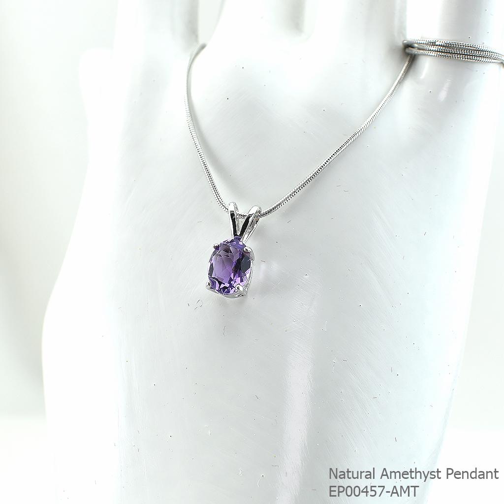 SKJewelryFactory EP00457-AMT จี้พลอยแอมิทิสต์แท้และเพชร จี้เงินแท้ พลอยแอมิทิสต์แท้