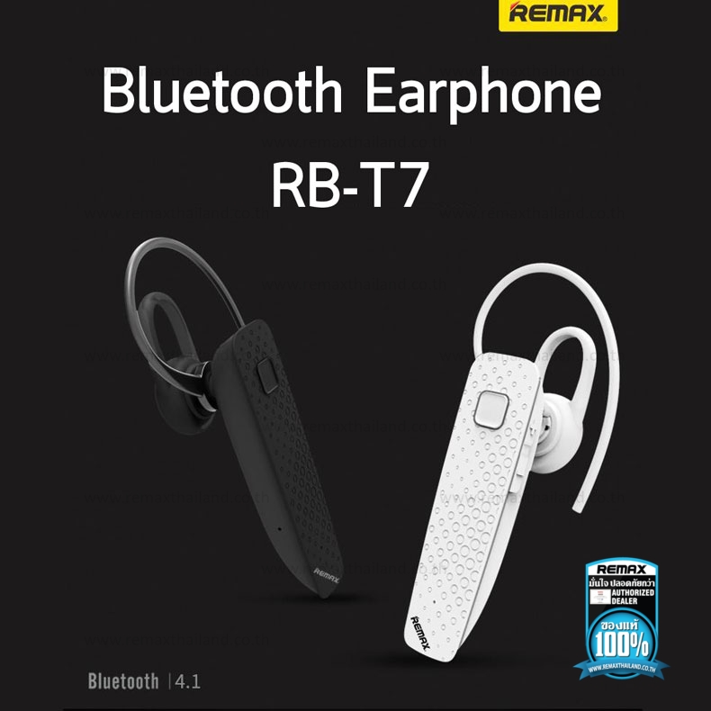 หูฟังบลูทูธ รุ่น RB-T7 Remax Bluetooth Headset หูฟังไร้สาย บลูทูธ รองรับการเชื่อมต่ออุปกรณ์ 2 เครื่องพร้อมกัน (Android/IOS/Windows/ETC