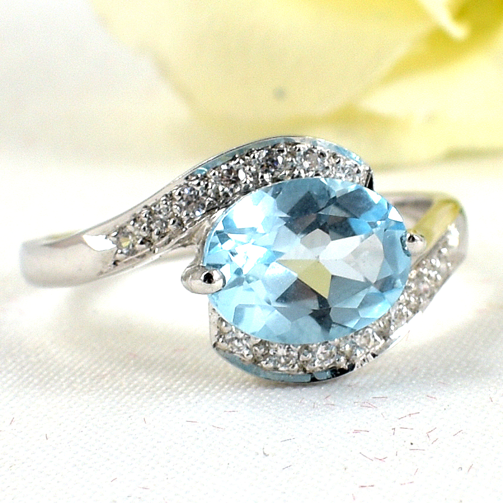 SKJewelryfactory แหวนเงินแท้ ฝังพลอยบลูโทปาซแท้ ดีไซด์หรู ER01624-BTP