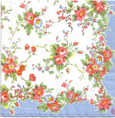 แนวภาพ Cath Kidston ดอกไม้ ช่อกุหลาบคลาสสิค ในกรอบฟ้า เป็นภาพเต็มแผ่น กระดาษแนพกิ้นสำหรับทำงาน เดคูพาจ Decoupage Paper Napkins ขนาด 33X33cm
