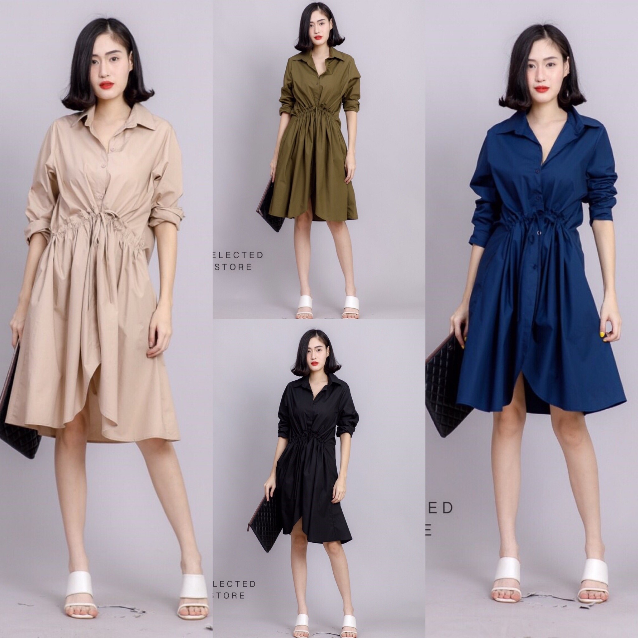 เดรสแฟชั่น พร้อมส่ง เดรสเชิ้ต แขนยาว ทรงOversize
