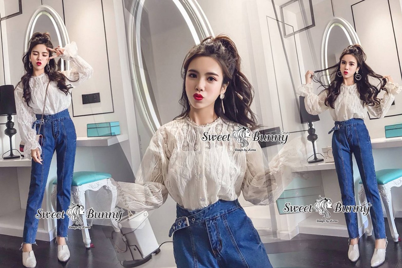เสื้อลูกไม้ พร้อมส่ง เสื้อลูกไม้เกาหลี+ซับใน