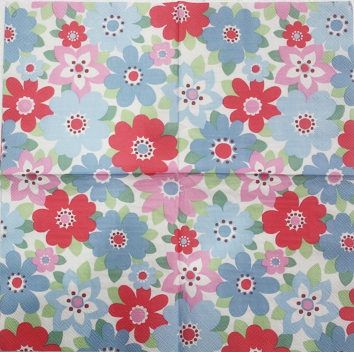แนวภาพ Cath Kidston ดอกไม้ฟ้าแดง เป็นภาพเต็มแผ่น กระดาษแนพกิ้นสำหรับทำงาน เดคูพาจ Decoupage Paper Napkins ขนาด 33X33cm
