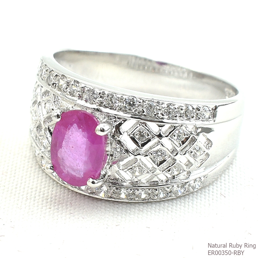 SKJewelryfactory แหวนทับทิมแท้ สีแดงอมชมพู ประดับด้วยเพชร สไตล์หรูหรา ER00350-RBY