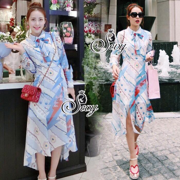 พร้อมส่ง เดรสยาวเหนือข้อ ชายไล่ระดับ