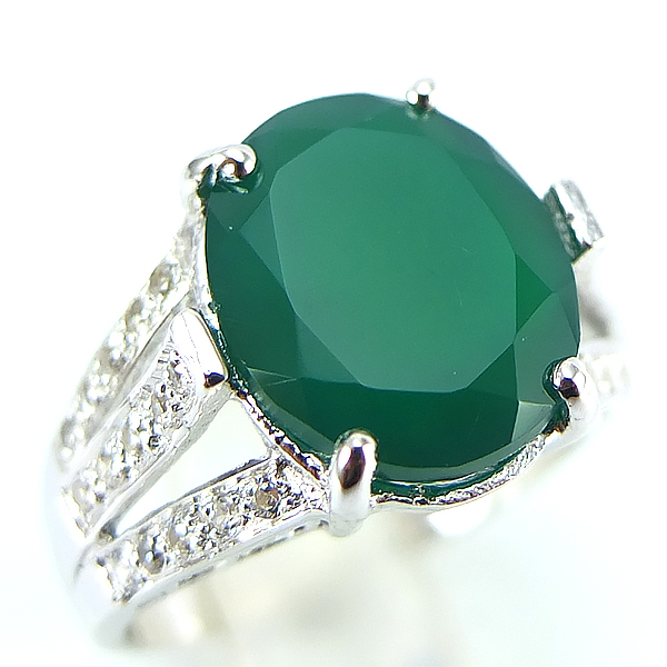 SKJewelryFactory แหวนพลอยแท้ สีเขียวเม็ดใหญ่ แหวนเงินแท้ 92.5% ฝังพลอยกรีนอะเกทแท้ ER02151-GAG