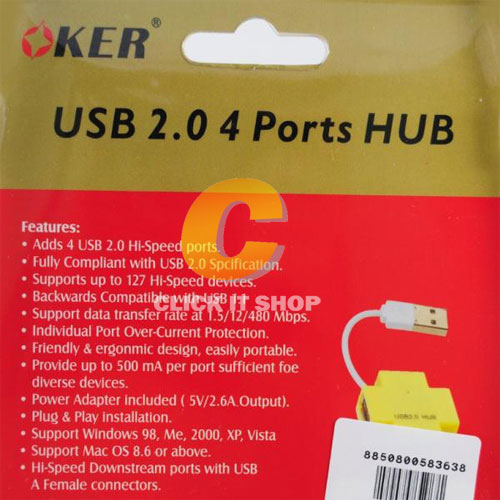 USB HUB 2.0 4 PORT OKER H409 คละสี