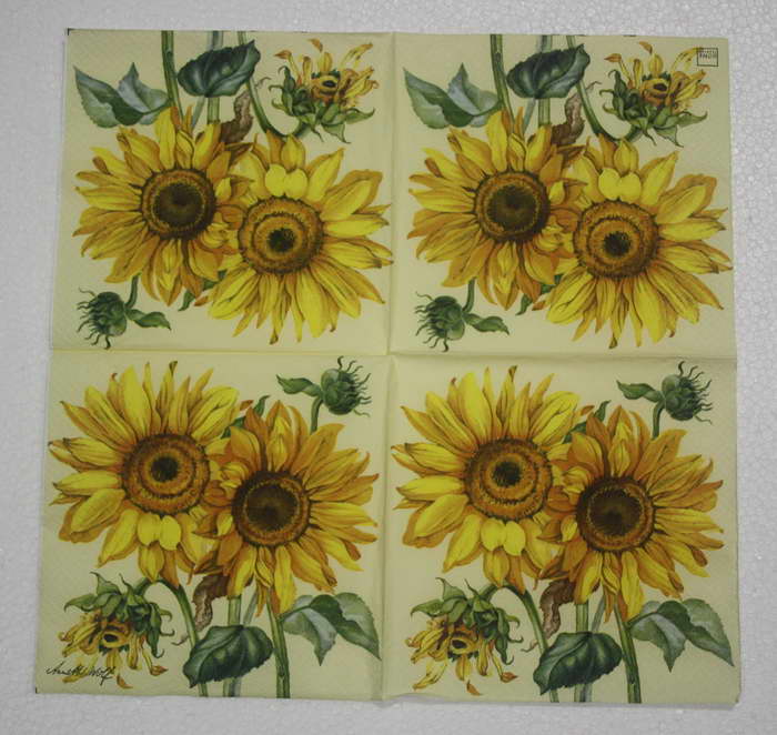 แนวภาพดอกไม้ ทานตะวัน Sunflower เป็นภาพบล็อค 4 กระดาษแนพกิ้นสำหรับทำงาน เดคูพาจ Decoupage Paper Napkins ขนาด 33X33cm