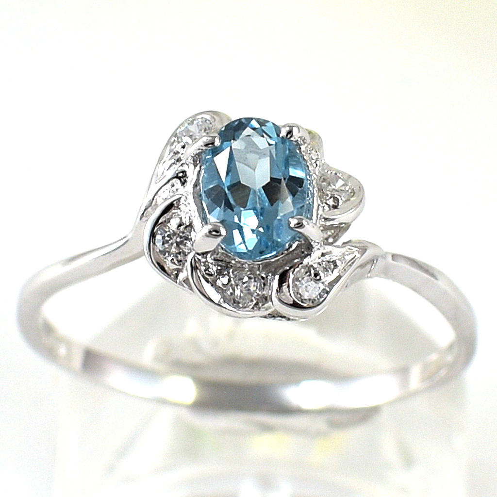 SKJewelryfactory แหวนเงินแท้ 92.5% ฝังพลอยสวิสบลูโทปาซแท้ ประดับเพชร ER01112-SBT