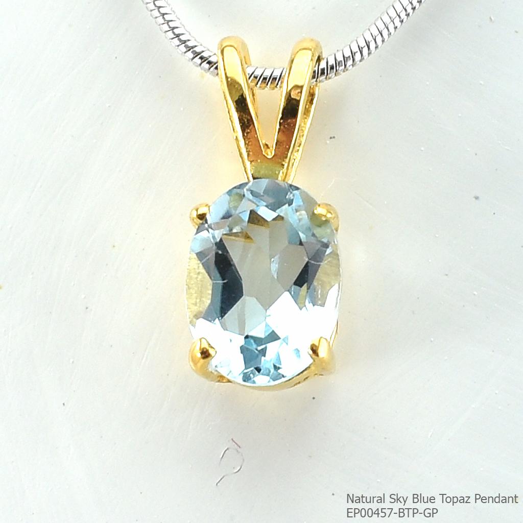 SKJewelryFactory EP00457-BTP-GP จี้เงินแท้92.5% ชุบทอง จี้พลอยบลูโทปาซแท้ สีฟ้าใส่กับเสื้อผ้าโทนอ่อนๆ น่ารักมาก