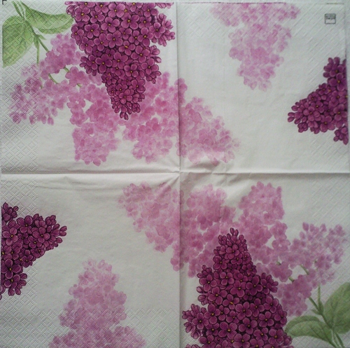 แนวภาพดอกไม้ ดอกไลแลค สีน้ำ Lilac เป็นภาพแนวยาว กระดาษแนพกิ้นสำหรับทำงาน เดคูพาจ Decoupage Paper Napkins ขนาด 33X33cm