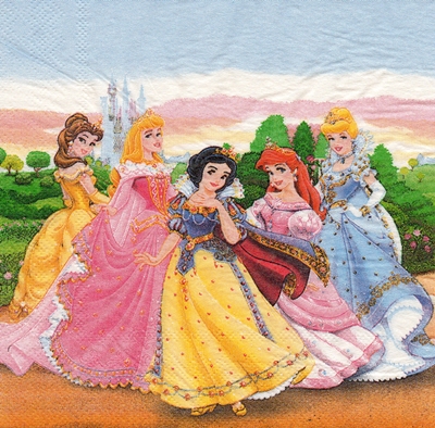 แนวภาพการ์ตูน Disney Princess เจ้าหญิงดิสนีย์ เป็นภาพบล็อค 4 กระดาษแนพกิ้นสำหรับทำงาน เดคูพาจ Decoupage Paper Napkins ขนาด 33X33cm
