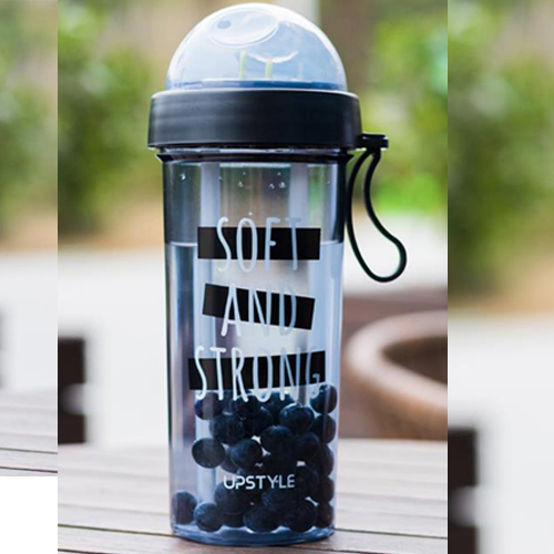 แก้วน้ำใส่น้ำได้สองช่อง พร้อมหลอดในตัว สีดำ ดีไซนทันสมัย