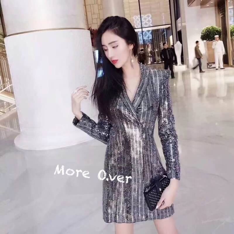 เสื้อผ้าเกาหลี พร้อมส่ง สูท ดิสโก้ตัวยาว