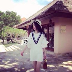 พร้อมส่ง Mini Dress ผ้าเนื้อหนา เดรสเกาหลี
