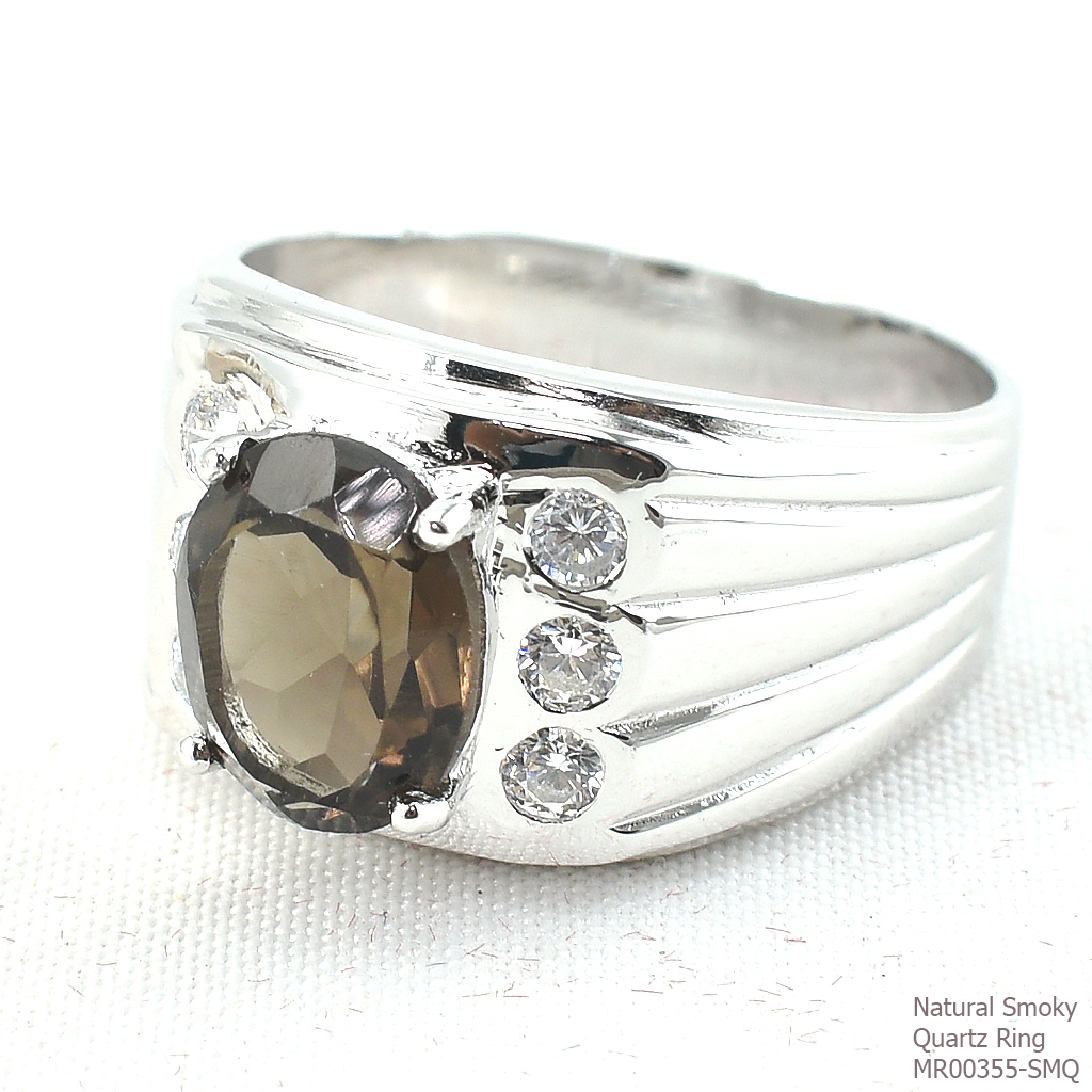 SKJewelryFactory แหวนชาย พลอยแท้ สีควันบุหรี่ พลอยสโมกกี้ควอทซ์แท้ MR00355-SMQ