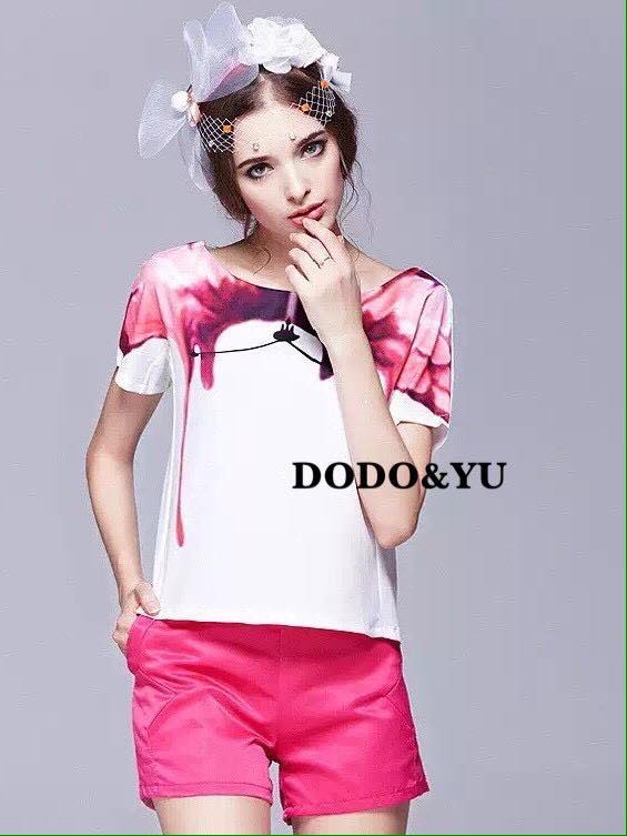 พร้อมส่ง เสื้อคอกลมแขนสั้น เสื้อผ้าแฟชั่น