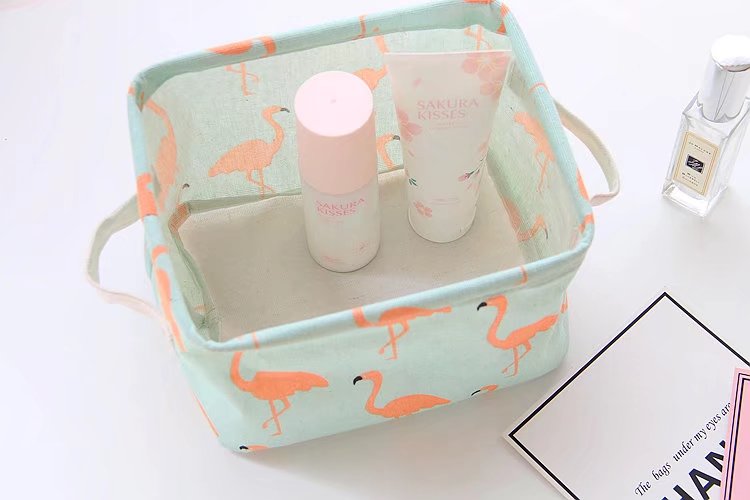 กระเป๋าเครื่องสำอาง กระเป๋าใส่ของใช้ กระเป๋าผ้า รุปนกฟลามิงโก สีพาสเทล