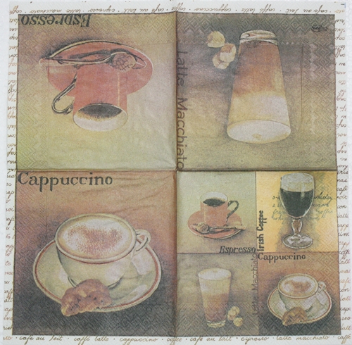 แนวภาพอาหาร ชากาแฟ บนพื้นสีคลาสสิค เป็นกระดาษ 4 บล๊อค กระดาษแนพคินสำหรับทำงาน เดคูพาจ Decoupage Paper Napkins เป็นภาพ 4 บล๊อค ขนาด 25X25 ซม
