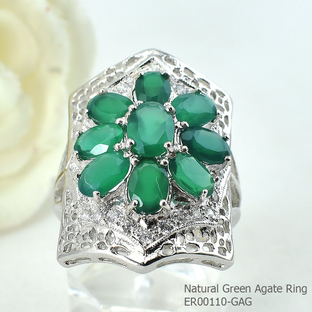 SKJewelryFactory แหวนพลอยกรีนอะเกทแท้ ทรงนี้ใส่นิ้วกลางสวย ER00110-GAG