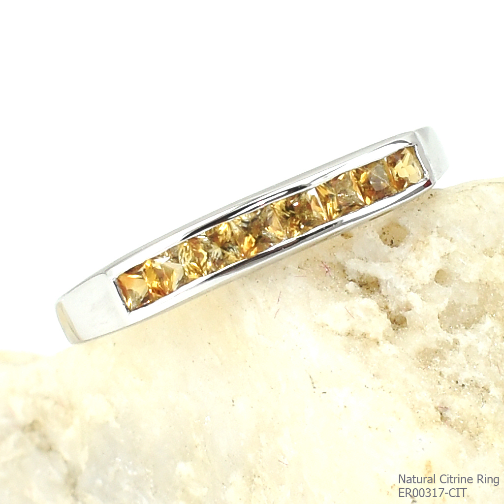 SKJewelryfactory แหวนเงินแท้ 92.5% ฝังพลอยซิทรินแท้ สไตล์แหวนแถว ER00317-CIT