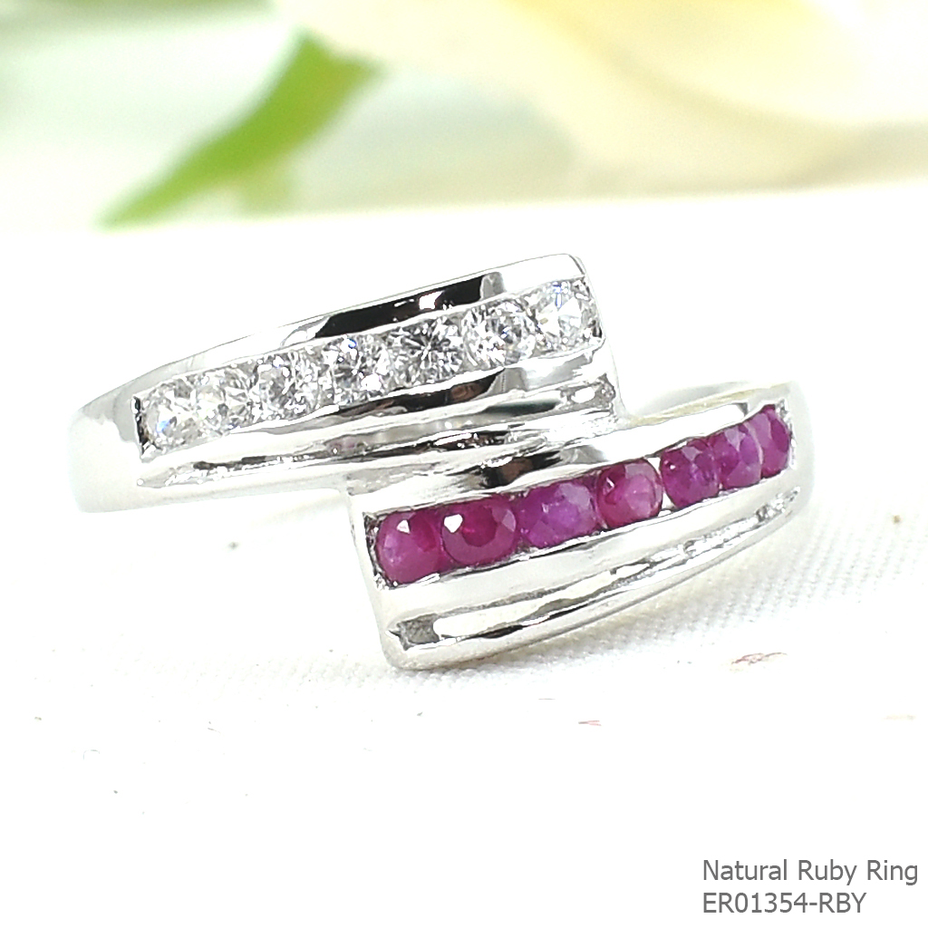 SKJewelryFactory แหวนพลอยทับทิมแท้ แหวนแถวไขว้ ดีไซน์ทันสมัย ตัวเรือนเงินแท้ ER01354-RBY