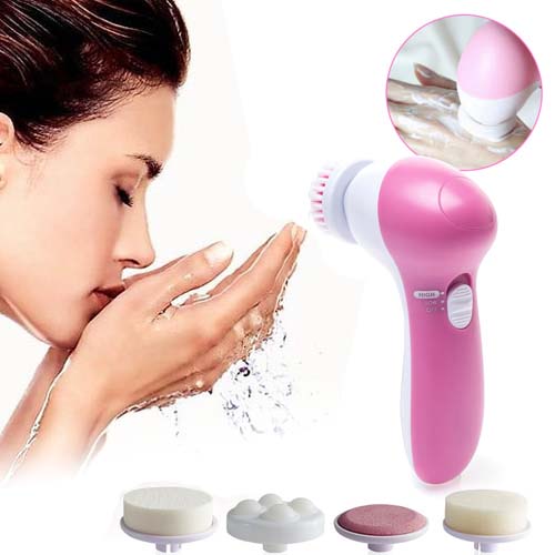 เครื่องล้างหน้า 5in1 beauty care สีชมพู-ขาว