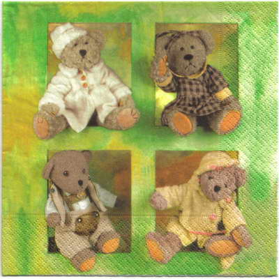 แนวภาพตุ๊กตา Teddy Bear น้องหมี 4 แบบ เป็นภาพบล็อค 4 กระดาษแนพกิ้นสำหรับทำงาน เดคูพาจ Decoupage Paper Napkins ขนาด 33X33cm