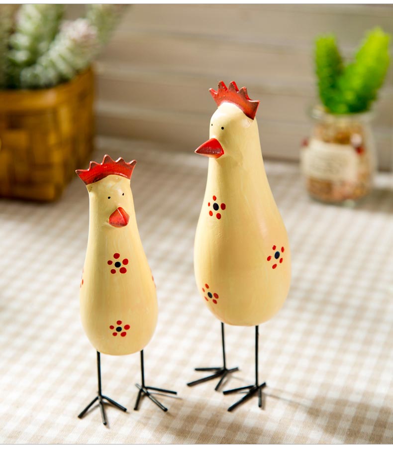 พร้อมส่ง งานไม้ ตุ๊กตาไก่ ครอบครัวไก่ยืน สีเหลืองลายดอกไม้ เซต 3 ตัว Zakka