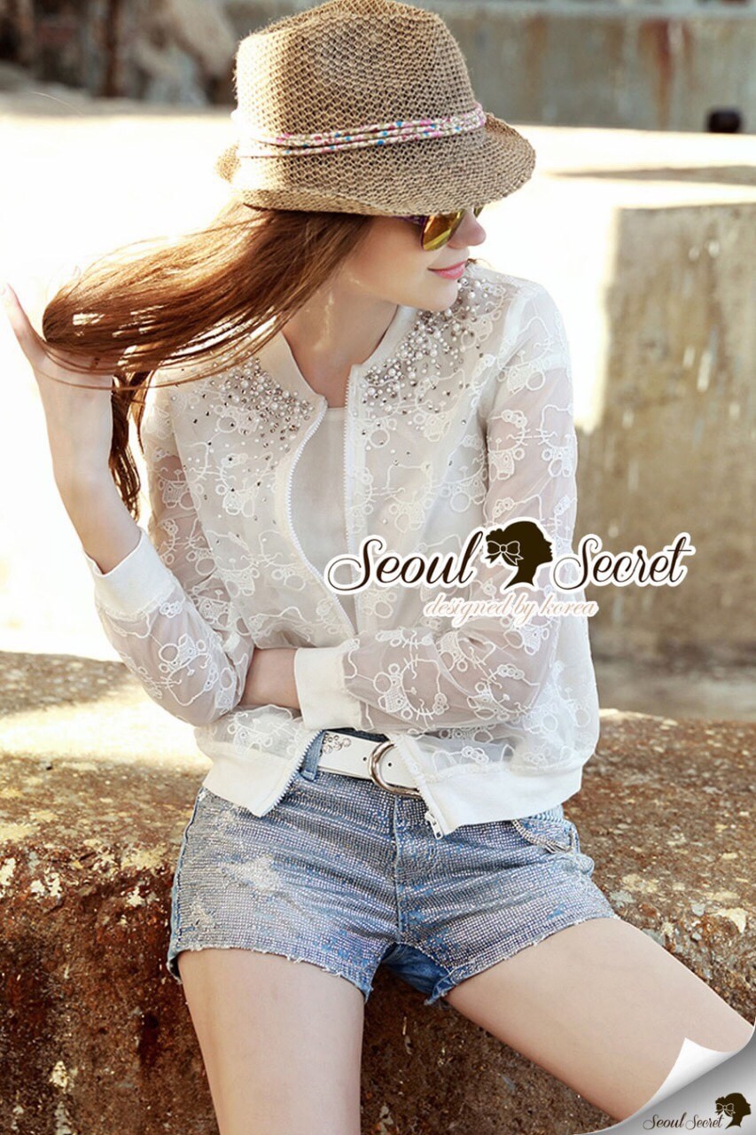 พร้อมส่ง เสื้อแจ๊กเก็ต น้ารักด้วยงานทอลายคิตตี้