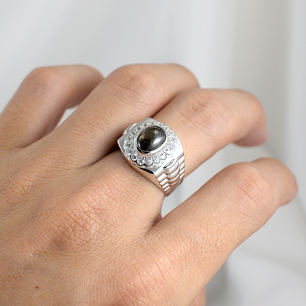 SKJewelryFactory แหวนพลอยสตาร์แซฟไฟร์แท้ สีสวย เหลือบแสงสวยงาม MR00117-BST