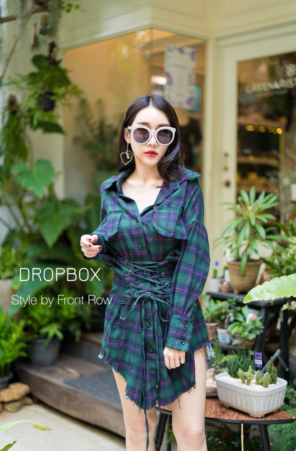 เสื้อเกาหลี พร้อมส่ง เสื้อเชิ้ต ลายสก๊อตตัวปล่อย