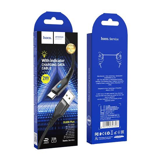HOCO DU08 Charging data cable with indicator สายชาร์จ LED 2M. Type C มีไฟบอกสถานะ