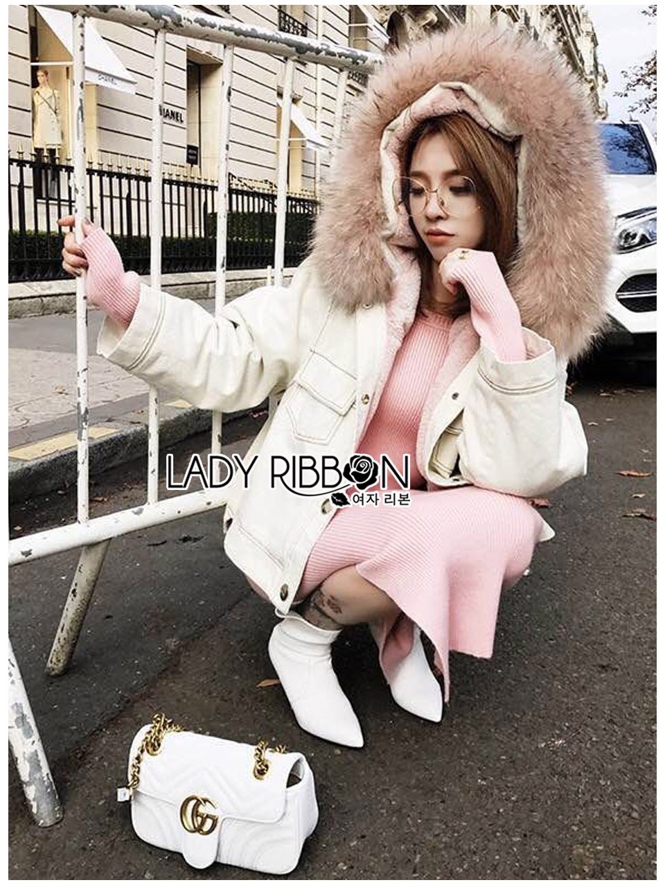 เสื้อเกาหลี พร้อมส่ง แจ๊กเก็ตเดนิมสีขาวบุขนแกะ