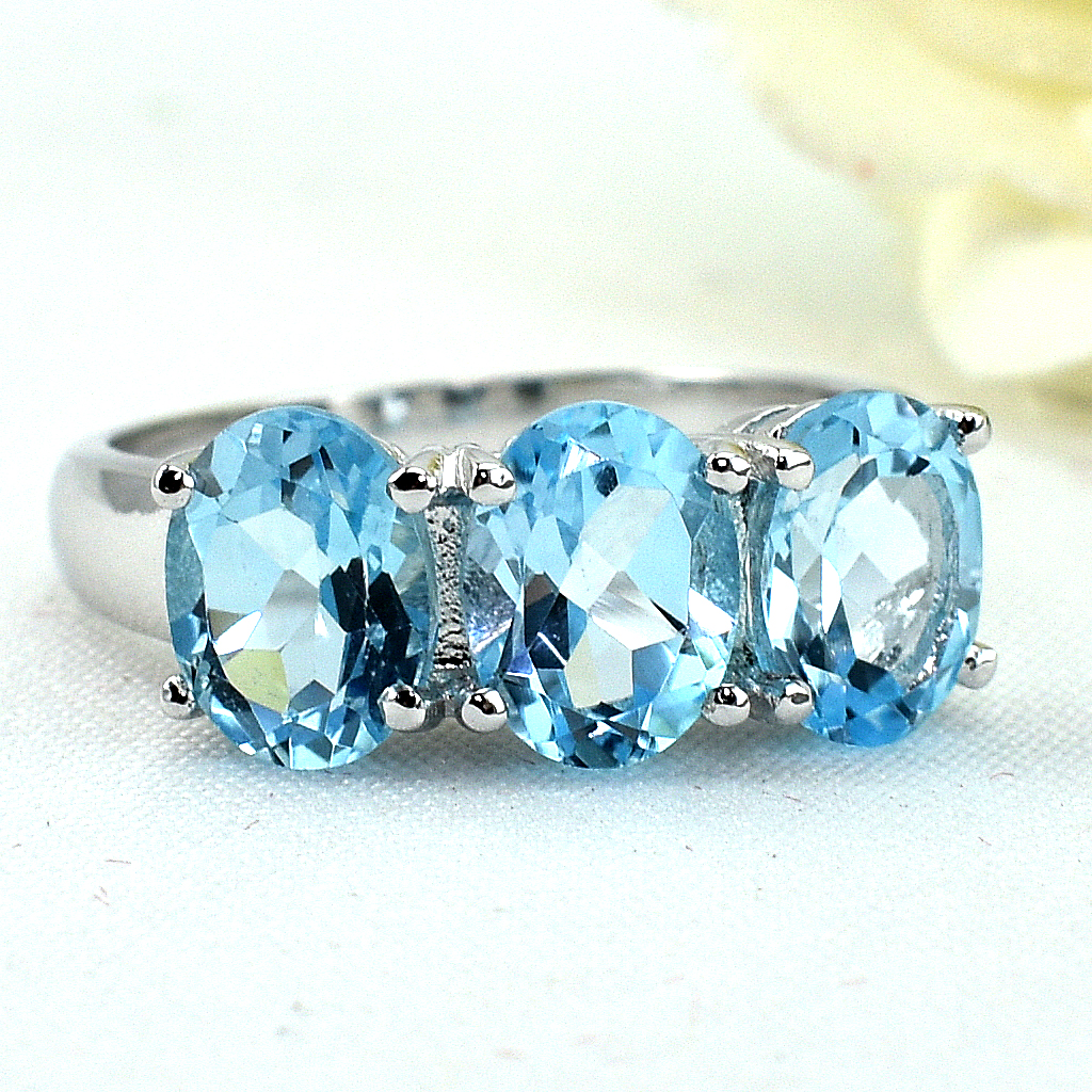 SKJewelryfactory แหวนเงินแท้ ฝังสกายบลูโทปาซแท้ ดีไซด์พลอยโดดเด่น ER01769-BTP